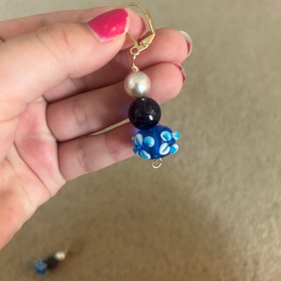 hand crafted blue drop earrings - Picture 2 of 4